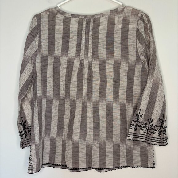 LUCKY BRAND Tunic Sz Small Striped Embroidered Prairie Top Bell Sleeve - Picture 5 of 5